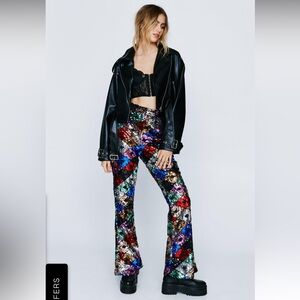 NWT Nasty Gal Premium Diamond Sequin Flare Pants